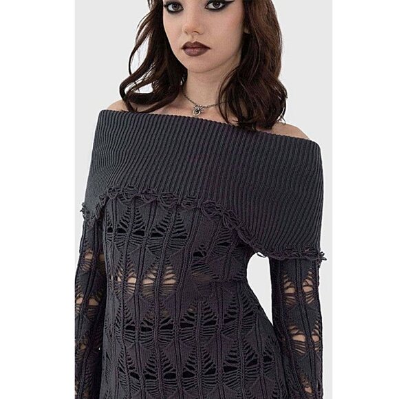 KILLSTAR Shadow Wine dark hedgewitch gray sweater XXL - Picture 2 of 9